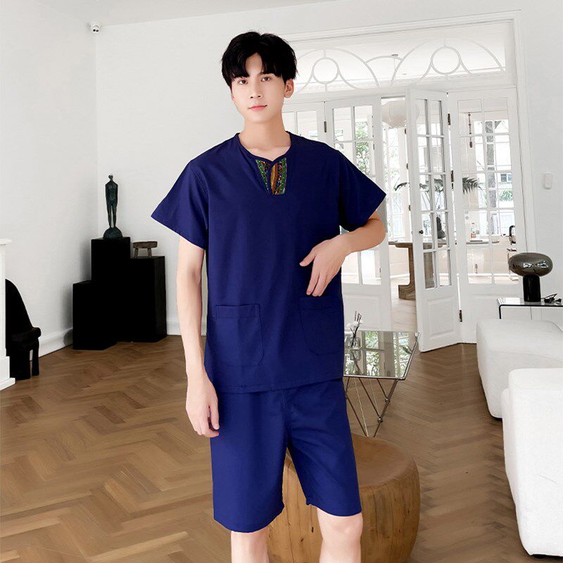 泰式中国风棉麻面料男款汗v蒸服女款桑拿服情侣款套装浴服足道服