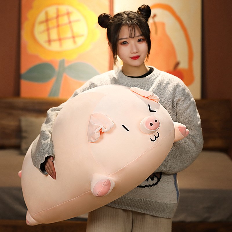 可爱趴趴猪公仔毛绒玩具t软体呆萌小猪抱枕羽绒棉大号动物靠枕