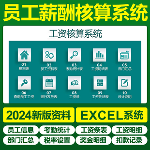 excel公司员工资薪酬管理表格系统自动个税条表核算人事财务部门