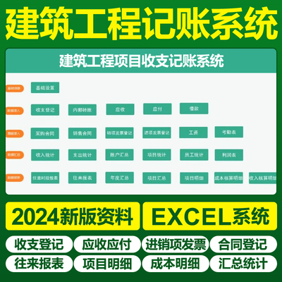 建筑工程财务记账EXCEL表格系统出纳收支装修内账合同报项目管理