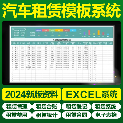 Excel汽车车辆租赁管理表格系统汽车租赁登记统计表台账报表模板