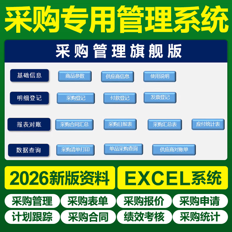 公司采购管理Excel表格系统采购单管理报价申请合同跟踪考核统计