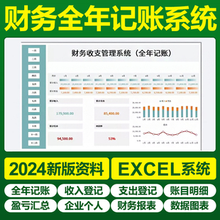 Excel小公司个人财务会计全年记账管理表格系统收入支出利润模板