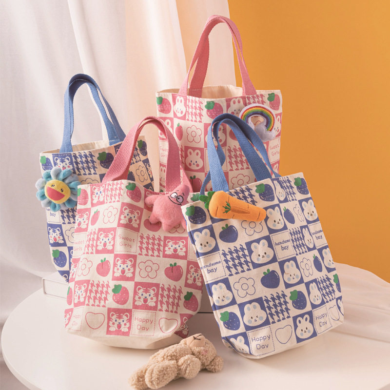 新款伴手礼可爱兔子老虎ins手拎帆布包便当袋上班通勤时尚饭盒袋