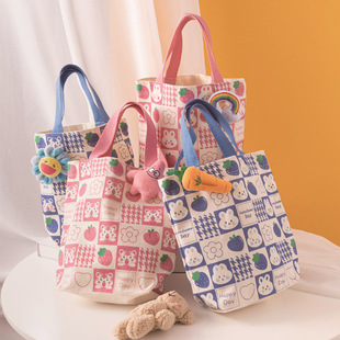 新款伴手礼可爱兔子老虎ins手拎帆布包便当袋上班通勤时尚饭盒袋