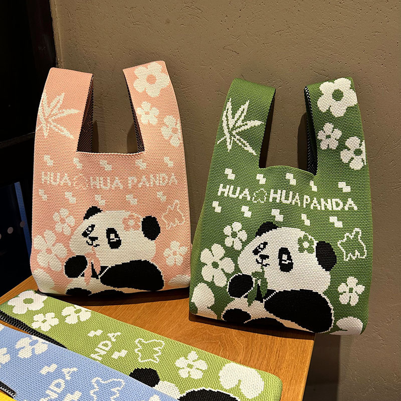 针织熊猫包包手提编织伴手礼袋