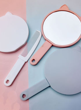 二合一镜子梳手工diy奶油胶便携小镜子女孩顺身携带化妆镜