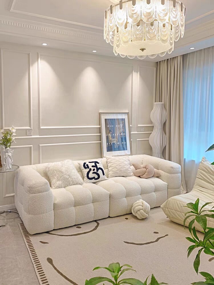 尚品宅配奶油风棉花糖羊羔绒布艺沙发小户型客厅BOBA复古简约北欧