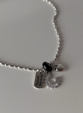 小众设计锆石金属爱心流苏项链女复古个性简约百搭气质颈链锁骨链