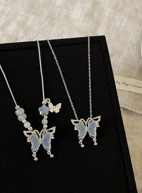 蝴蝶水晶项链合金锁骨链女