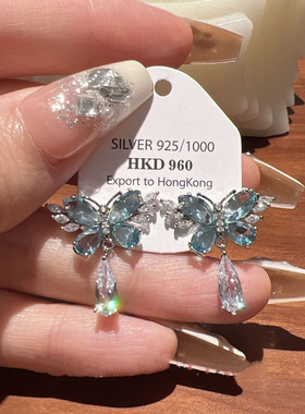 蝴蝶水滴耳环合金甜美锆石女