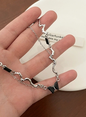 黑色蝴蝶项链合金锁骨链女锆石