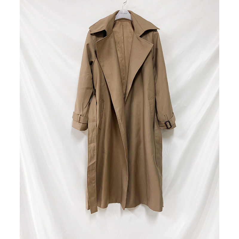 Belted trench coat for women lazy style wool lapel loose