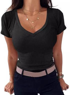 Womens T-shirt top shirt tight short-sleeved basic fitted