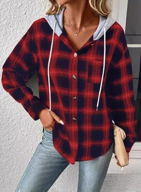 winter mens plaid shirts hooded jackets fleece lined