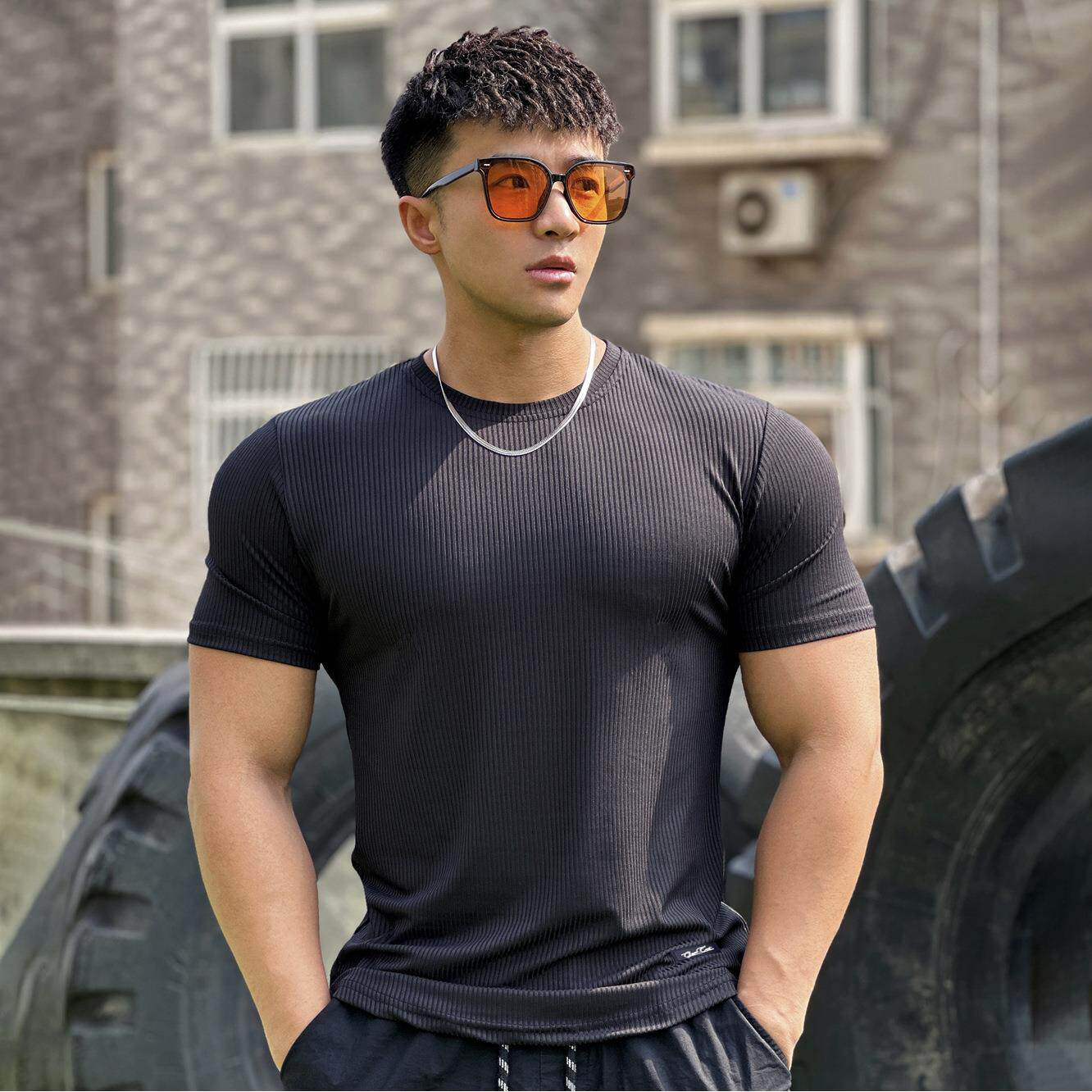 Mens Fitness Training Short Sleeve T-Shirt Elastic Loose