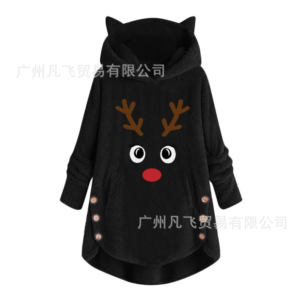 Womens cat coat fleece hooded ear irregular button top