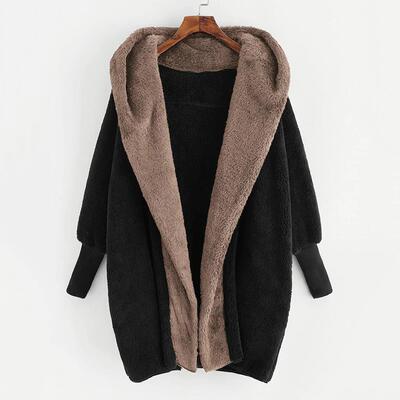 Fleece Hooded Cardigan Ribbed Double-faced Loose Colorblock