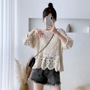 Top Neck Loose Lace Breathable Hollow Crochet Round
