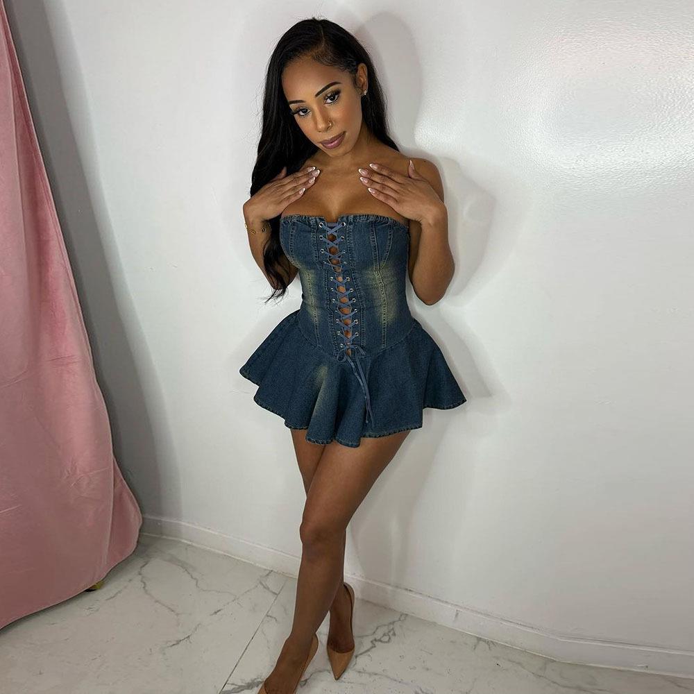 skirt leaf lotus short denim girl hot sexy wrap chest