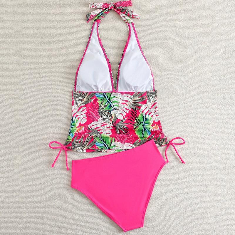Swimsuit swimsuit split neck seaside plant halter set