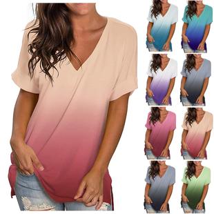 womens short sleeved neck fashionable gradient shirt