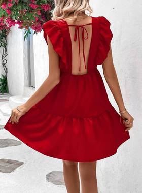 wmstar dresses for women elegant leaf solid casual party