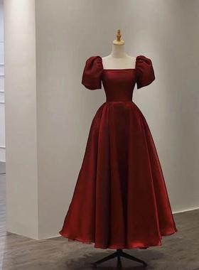 sleeves dress long Bride wedding female red toast slim puff