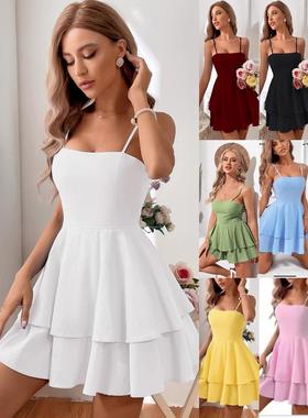 sexy solid backless casual flowy dress knot dress cake