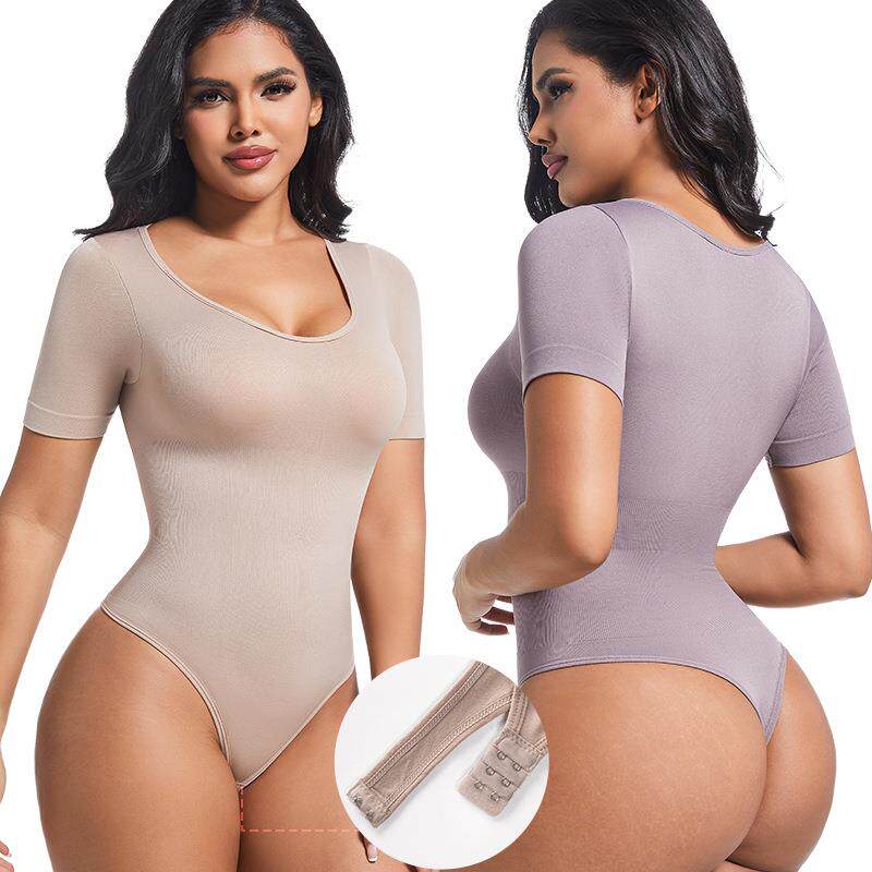 Seamless short-sleeved body shaper for women T-shaped