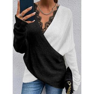 crisis sexy wrap print sweater contrast long cross lace