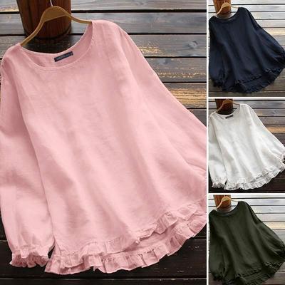 women for top linen and cotton loose irregular hem ruffled