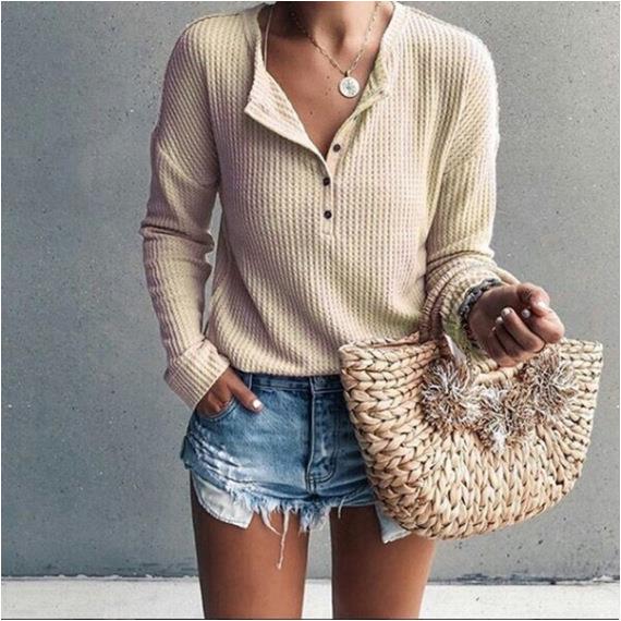 Version Sweater Knitted Top Womens Sleeve Long V-neck