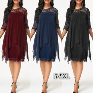 knee-length splicing three-quarter mid-length sleeves Lace