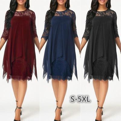 knee-length splicing three-quarter mid-length sleeves Lace