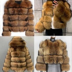 raccoon parka real brown coat clothes leather jacket beige