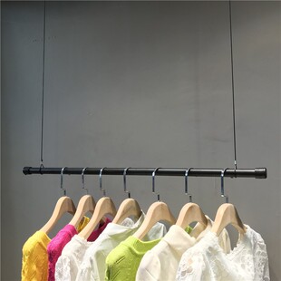 服装店吊架钢丝展示货架陈列女装挂衣服吊杆橱窗悬挂衣杆上墙壁挂
