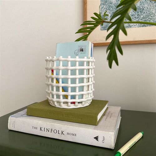 陶瓷手工编织收纳篮水果盘厨房筷子沥水架零食托盘家用摆件装饰篮