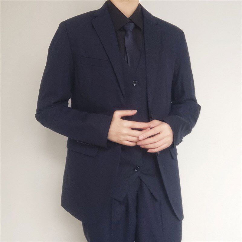 浅见川DK西服制服二粒扣学院风黑色英伦学生高级感西装正式套装男