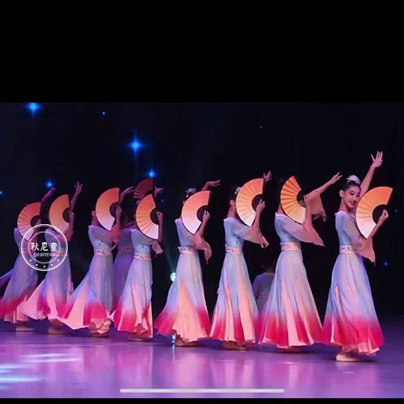 儿童演出服醉春风舞蹈服女童古典舞表演服飘逸中国风女款扇子舞蹈