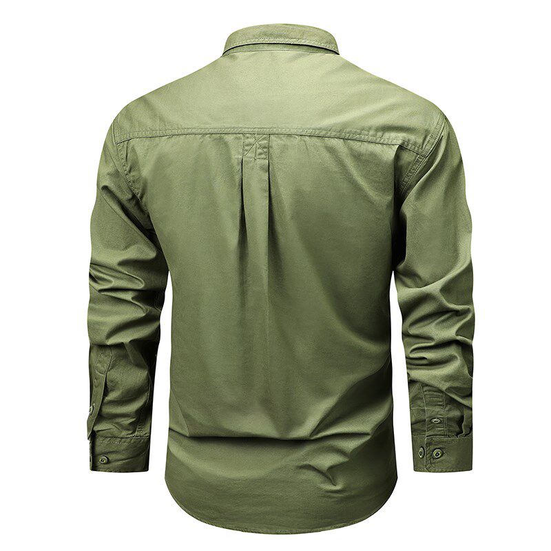 纯棉工装长袖衬衫男春秋季翻领上衣宽松大码薄款外套军迷休闲衬衣