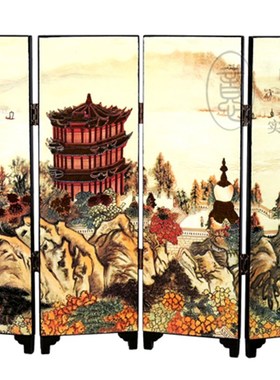 木质仿古小屏风装饰摆件特色商务出国交流礼品 武汉风光黄鹤楼