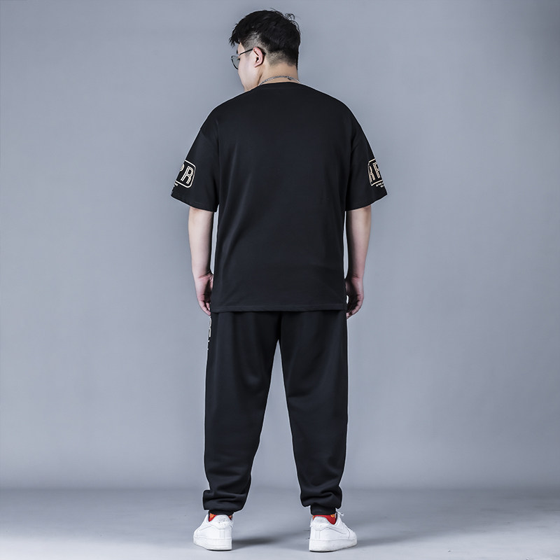 短袖套装男宽松春夏季潮休闲大码男装加肥加大胖子T恤长裤两件套