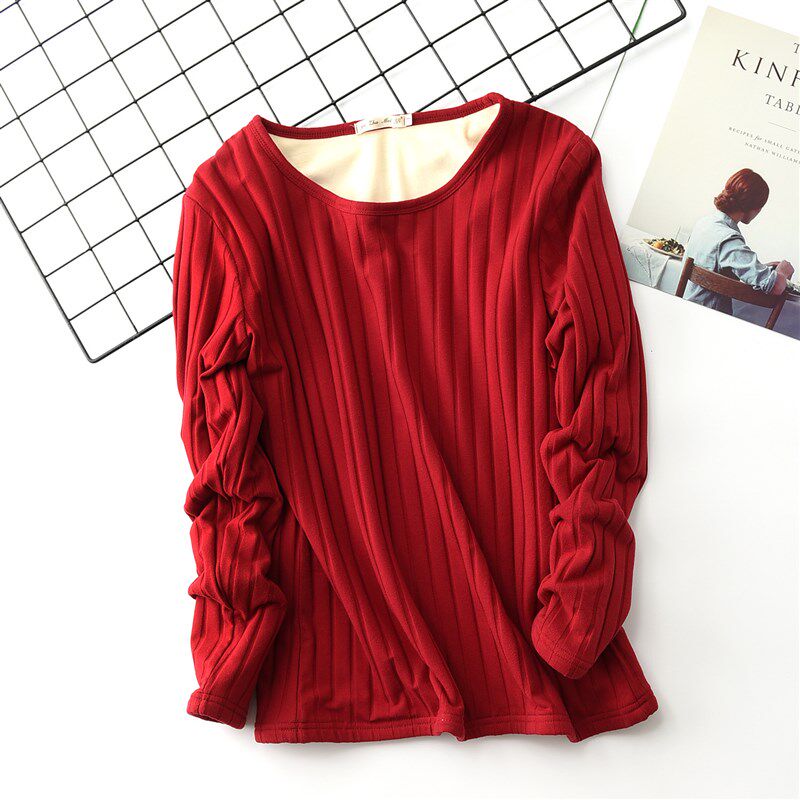 秋冬季加绒长袖加肥加大码打底衫胖mm百搭纯棉保暖加厚T恤女200斤