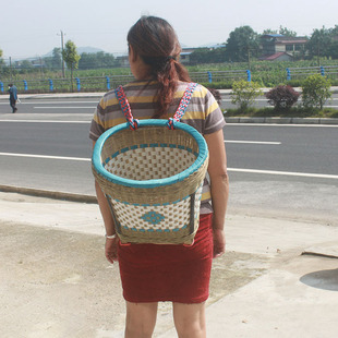 竹编小背篓背篼塑料竹子背筐成人家用大号买菜收纳竹篮子筐篓背箩