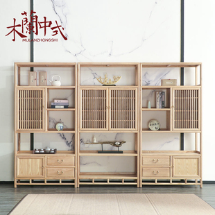 博古架实木简约白蜡木茶叶架茶室免漆家具展示柜书柜置物架 新中式