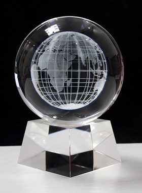 水晶球内雕3D船一帆风顺家居饰品摆件乔迁送礼可定制图案logo