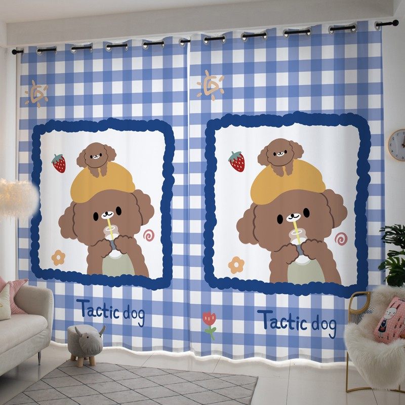 儿童房男孩女孩卧室窗帘卡通可爱飘窗短窗帘遮光定制清新遮阳布料