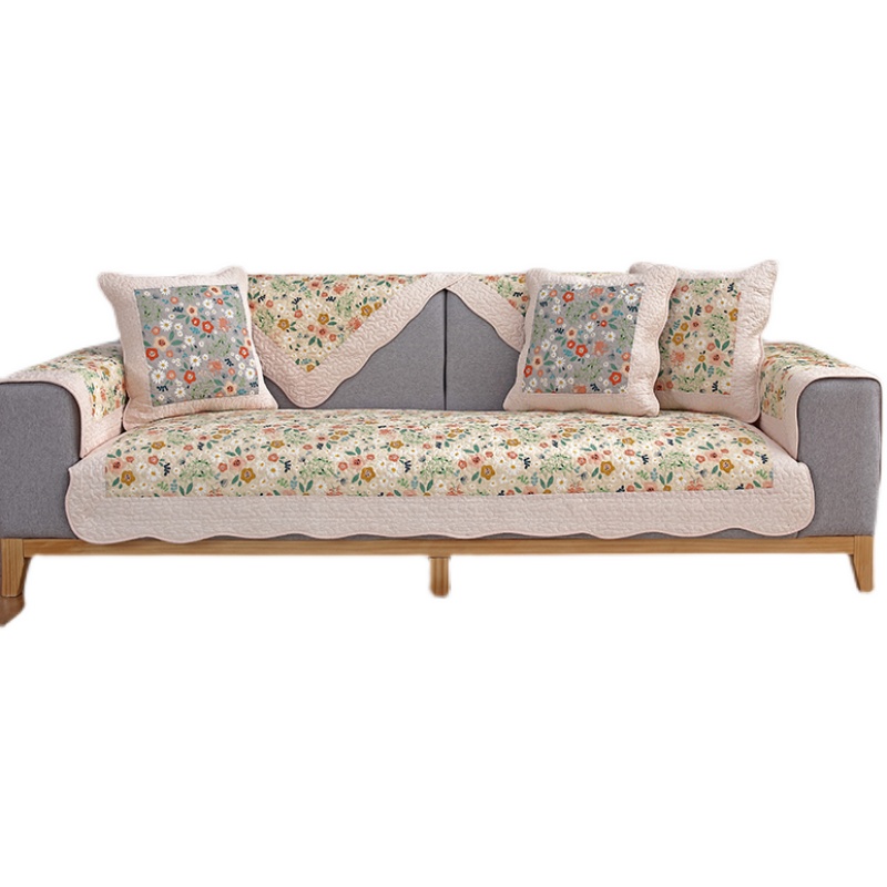 全棉绗缝沙发垫防滑布艺加厚田园四季通用纯棉皮沙发巾罩套可水洗