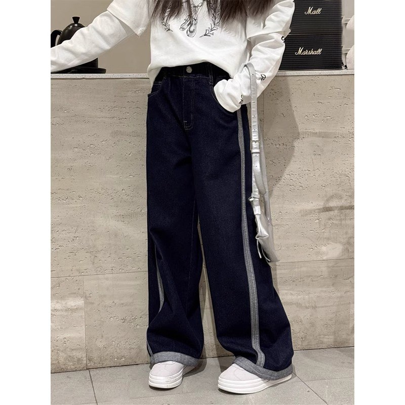 女童牛仔裤春夏季2025新款中大童裤子儿童宽松阔腿裤初中生长裤
